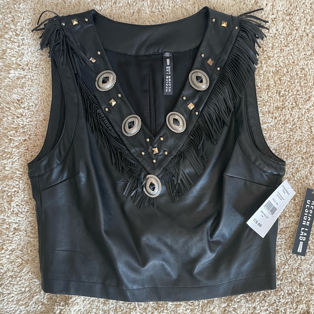 Design Lab pleather fringe top